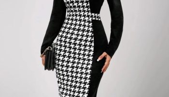 Multicolor Printing Cross Hem Neck Stripe Long Sleeve Plus Size Dress